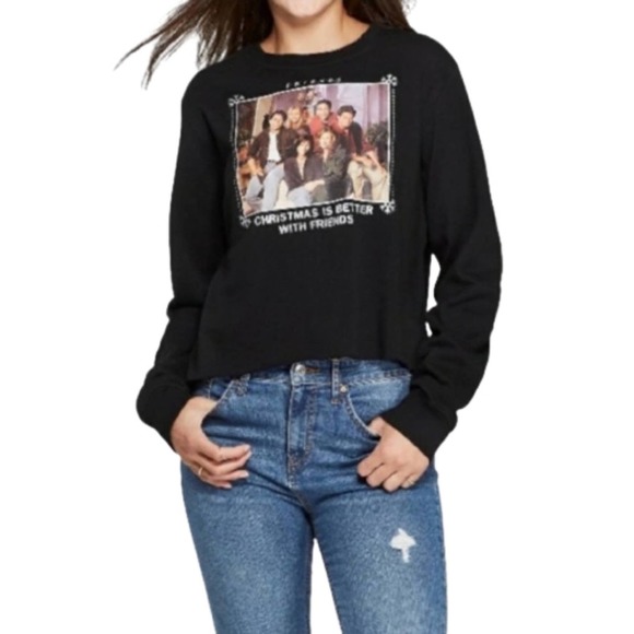 FRIENDS Tops - FRIENDS Sweatshirt Black Happy Holidays GIFT Crewneck Sz S